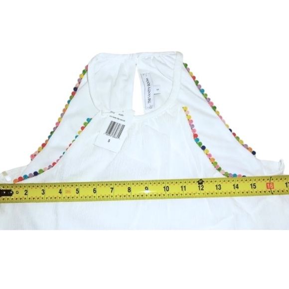 $110 Vanity Room Dress Bead + Pompom Trim Small Ivory Tropical CoverUp LIned NWT - Picture 9 of 16